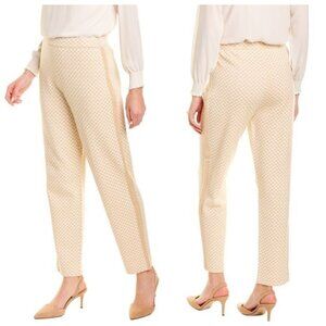 💕ST. JOHN💕 Houndstooth Jacquard Wool-Blend Knit Slim Crop Pants Camel & Ecru L